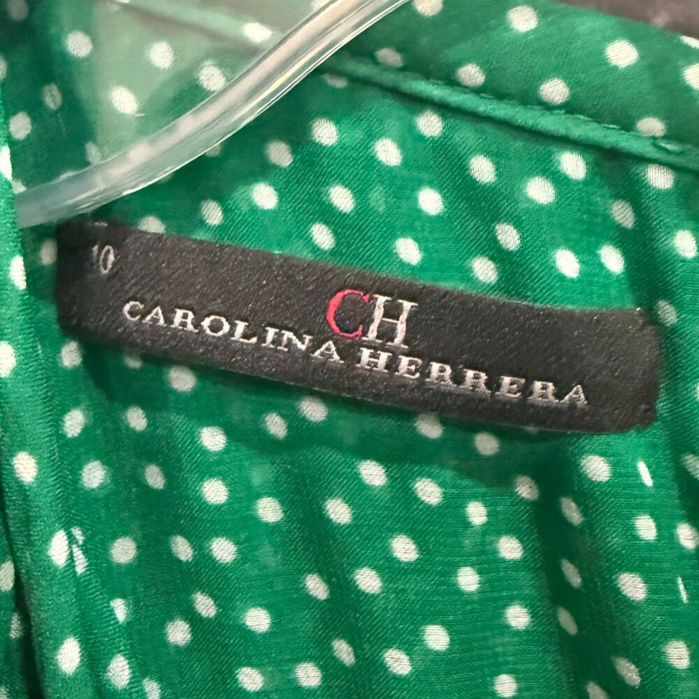 Carolina Herrera Sleeveless Green Dress with white dots. - Picture 8 of 8
